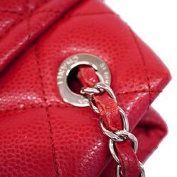 Chanel Shoulder Bag Matelasse Chain Caviar Skin Red Women's