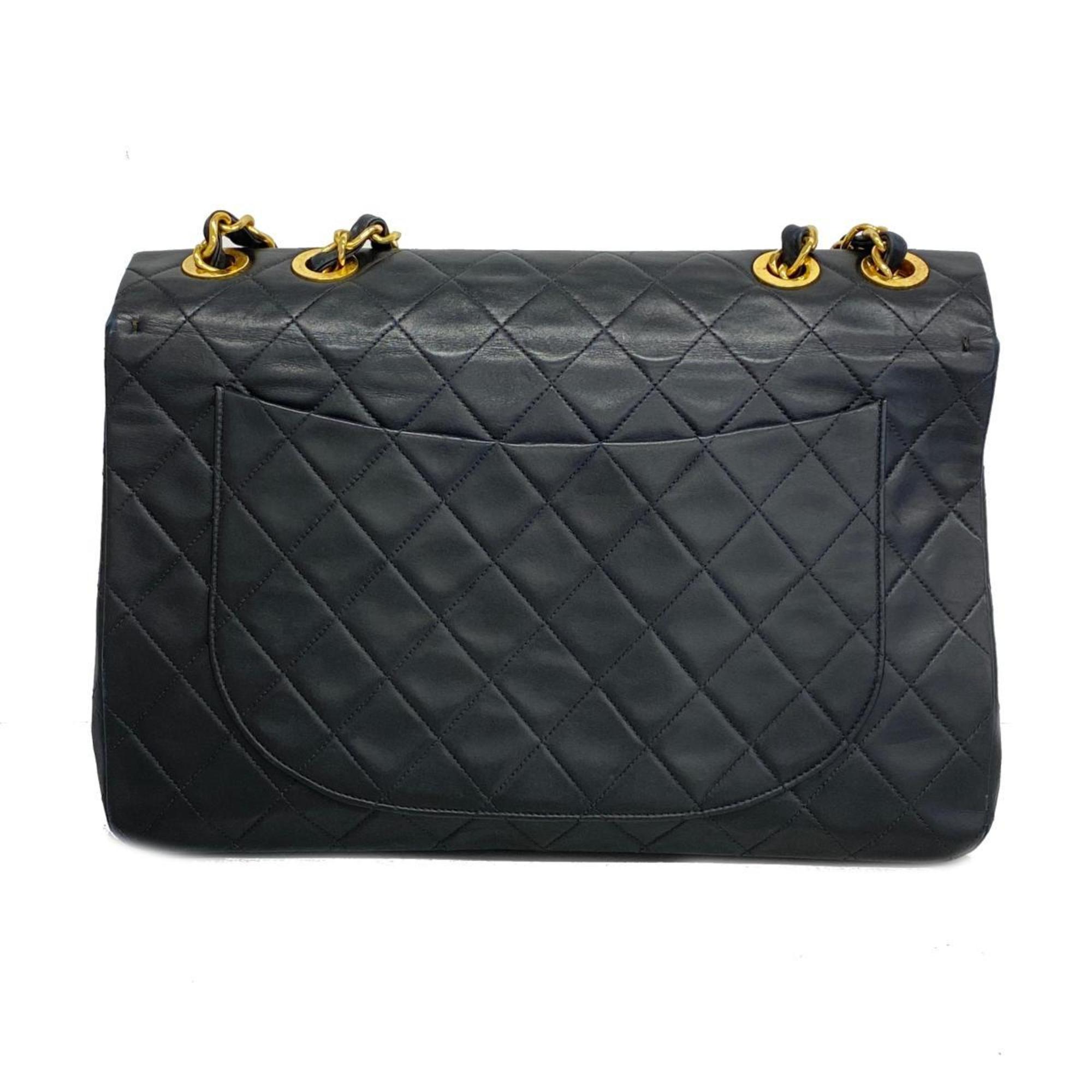 Chanel Shoulder Bag Matelasse W Chain Lambskin Black Women's