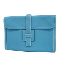 Hermes Clutch Bag Jige PM □C Stamped Taurillon Clemence Blue Jean Women's