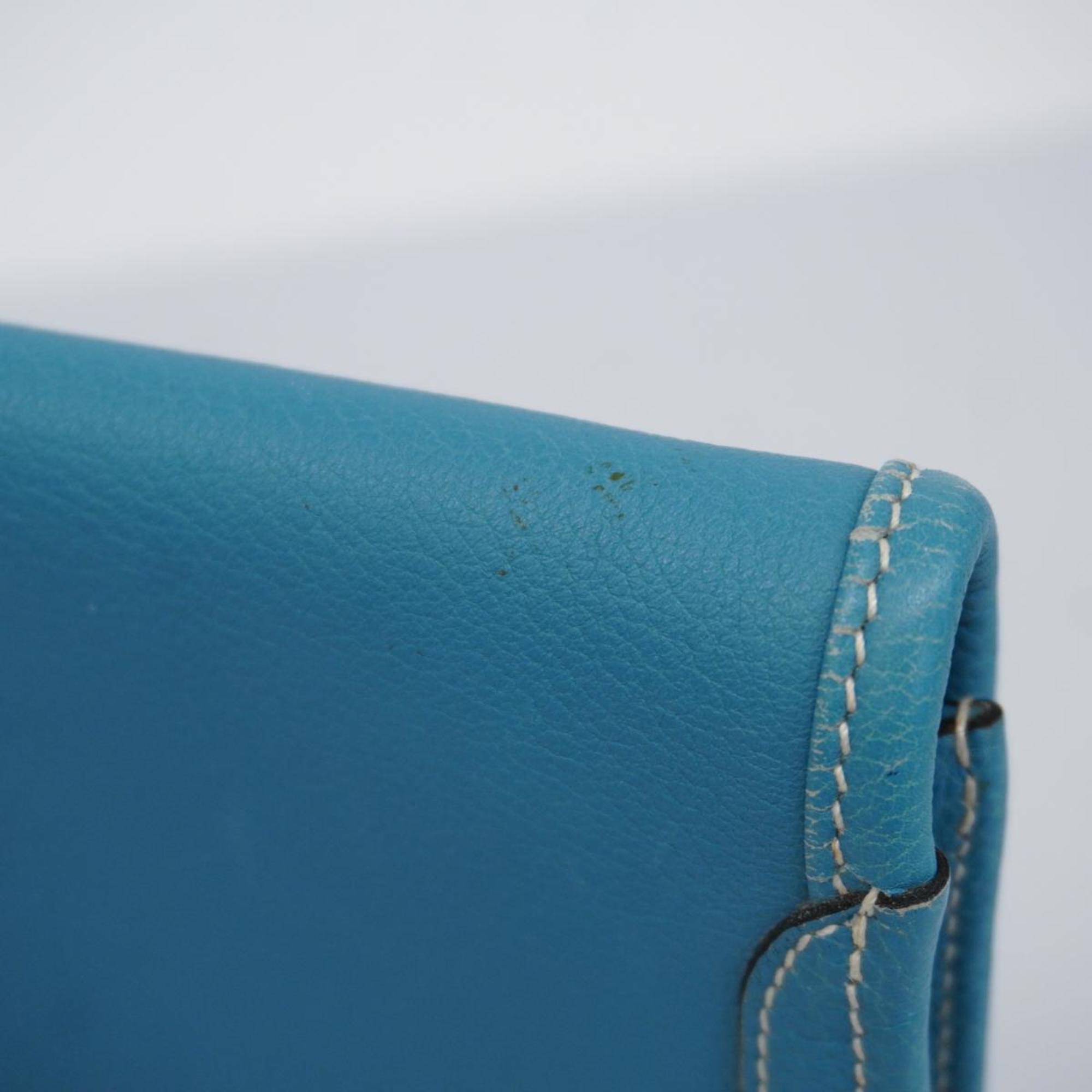 Hermes Clutch Bag Jige PM □C Stamped Taurillon Clemence Blue Jean Women's