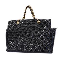 Chanel handbag, matelassé, chain shoulder, patent leather, black, women's