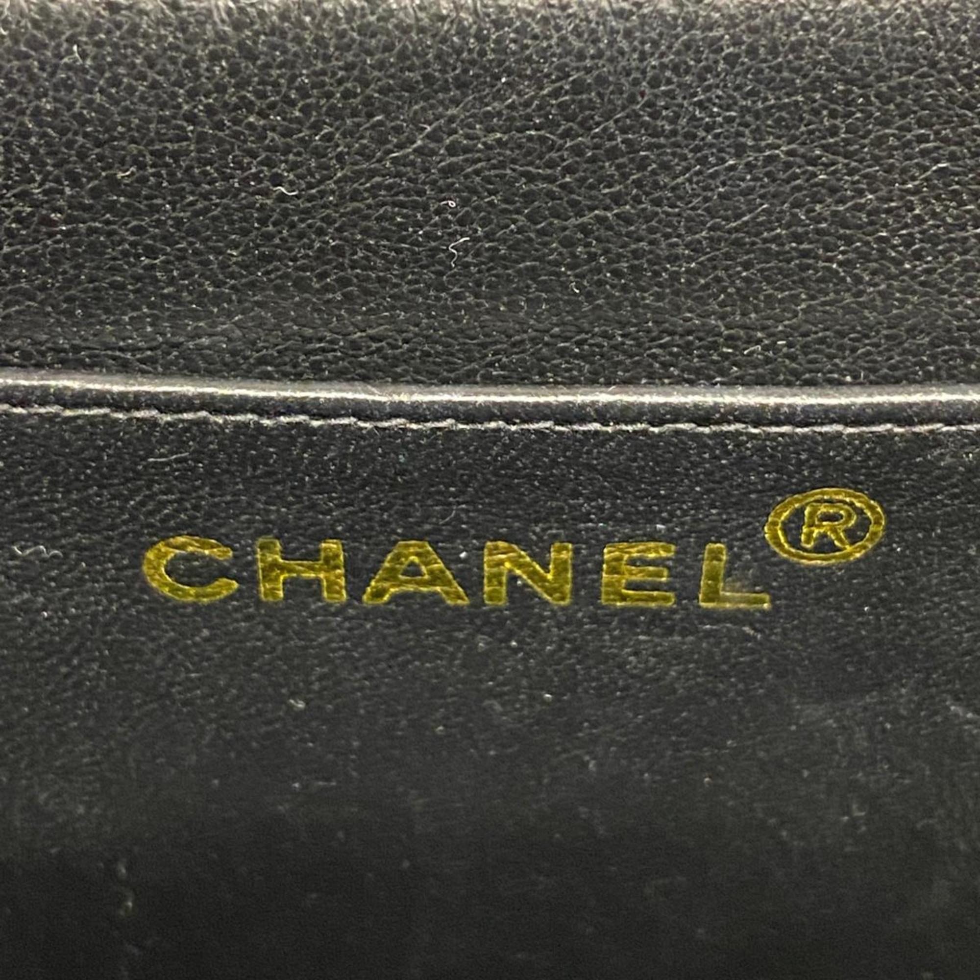 Chanel Shoulder Bag W Chain Caviar Skin Black Women's