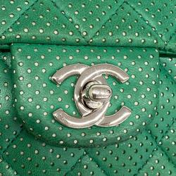 Chanel Shoulder Bag Matelasse Punching W Chain Lambskin Green Women's