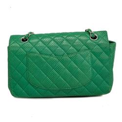 Chanel Shoulder Bag Matelasse Punching W Chain Lambskin Green Women's