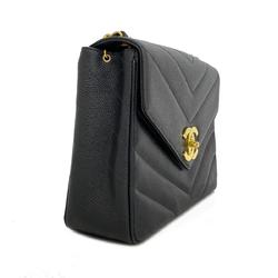 Chanel Shoulder Bag V Stitch Chain Caviar Skin Black Women's