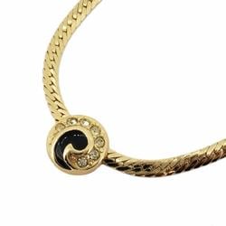 Christian Dior Necklace Circle Rhinestone GP Plated Gold Black Women's