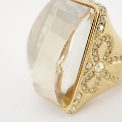 Christian Dior Ring Ribbon Motif Rhinestone Color Stone GP Plated Gold Women's
