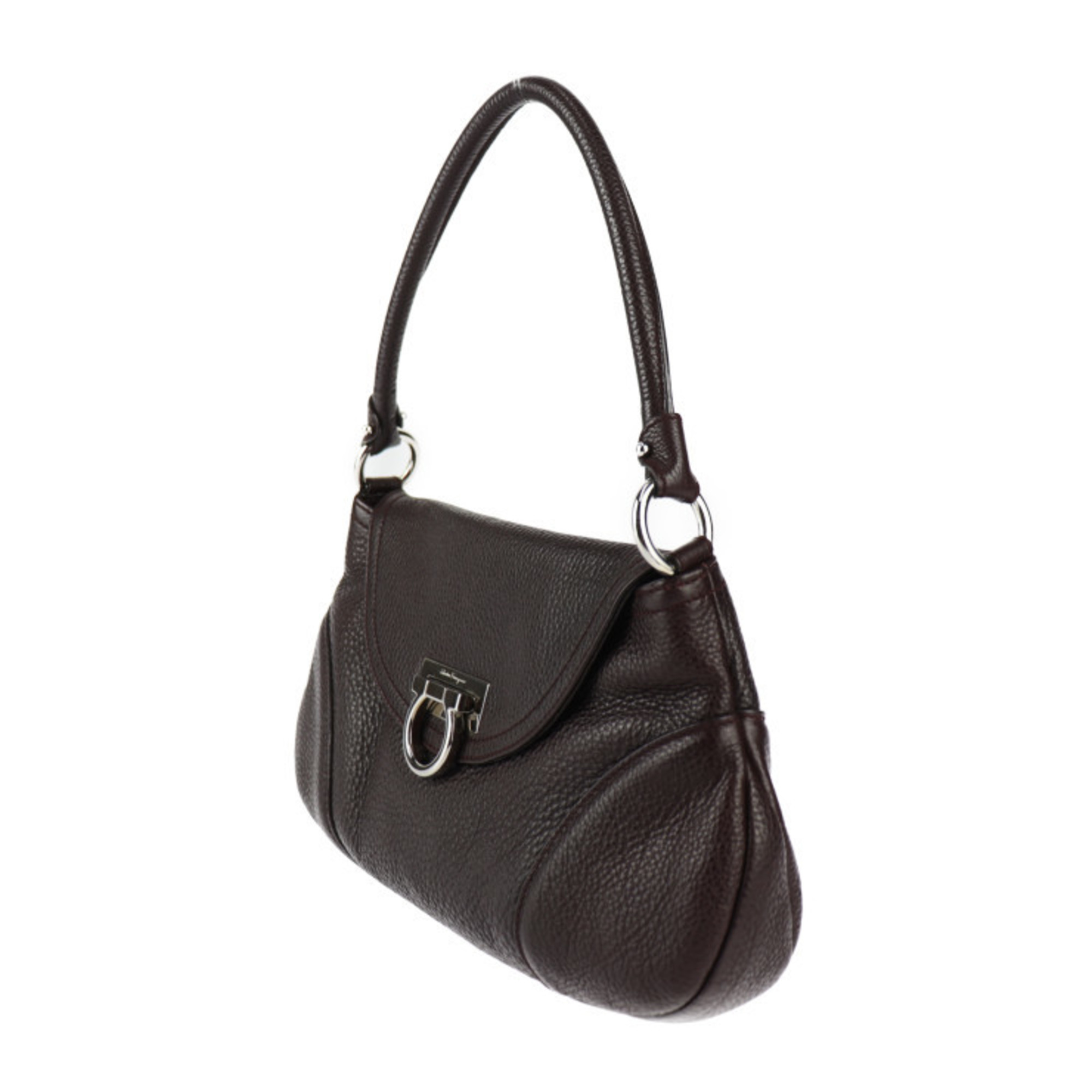 Salvatore Ferragamo Gancini Handbag 21 C180 Leather Dark Brown Shoulder Bag