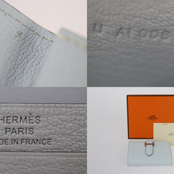 HERMES Hermes Bearn Bi-fold Wallet Chevre Bleu Brume Coin Case Purse Card Business U Engraved