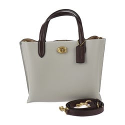 COACH Willow Tote 24 Color Block Handbag C9092 Leather Grey Brown Shoulder Bag