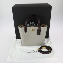 COACH Willow Tote 24 Color Block Handbag C9092 Leather Grey Brown Shoulder Bag
