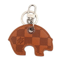 LOUIS VUITTON Louis Vuitton Summer Melody Damier Punching Keychain MP1320 Cowhide Leather Brown Keyring Bag Charm Bear