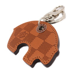 LOUIS VUITTON Louis Vuitton Summer Melody Damier Punching Keychain MP1320 Cowhide Leather Brown Keyring Bag Charm Bear