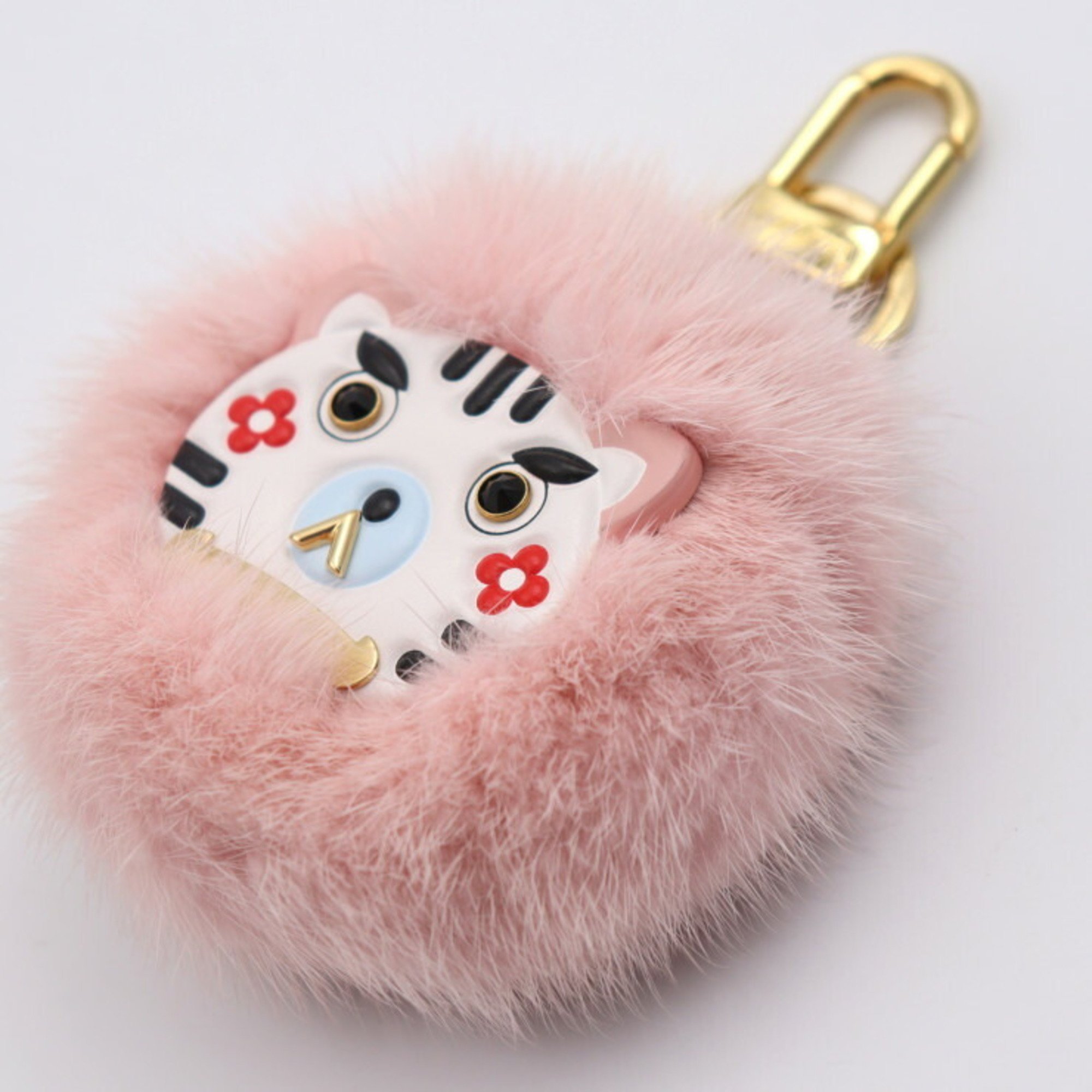 LOUIS VUITTON Louis Vuitton Bijoux Sac Wild Fur Keychain M68450 Mink fur x leather Pink Keyring Bag charm Animal