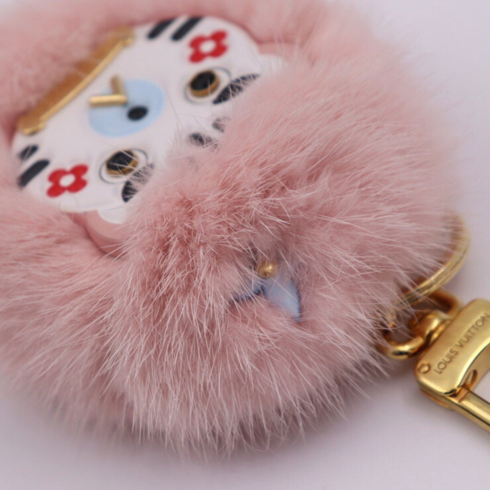 LOUIS VUITTON Louis Vuitton Bijoux Sac Wild Fur Keychain M68450 Mink fur x leather Pink Keyring Bag charm Animal