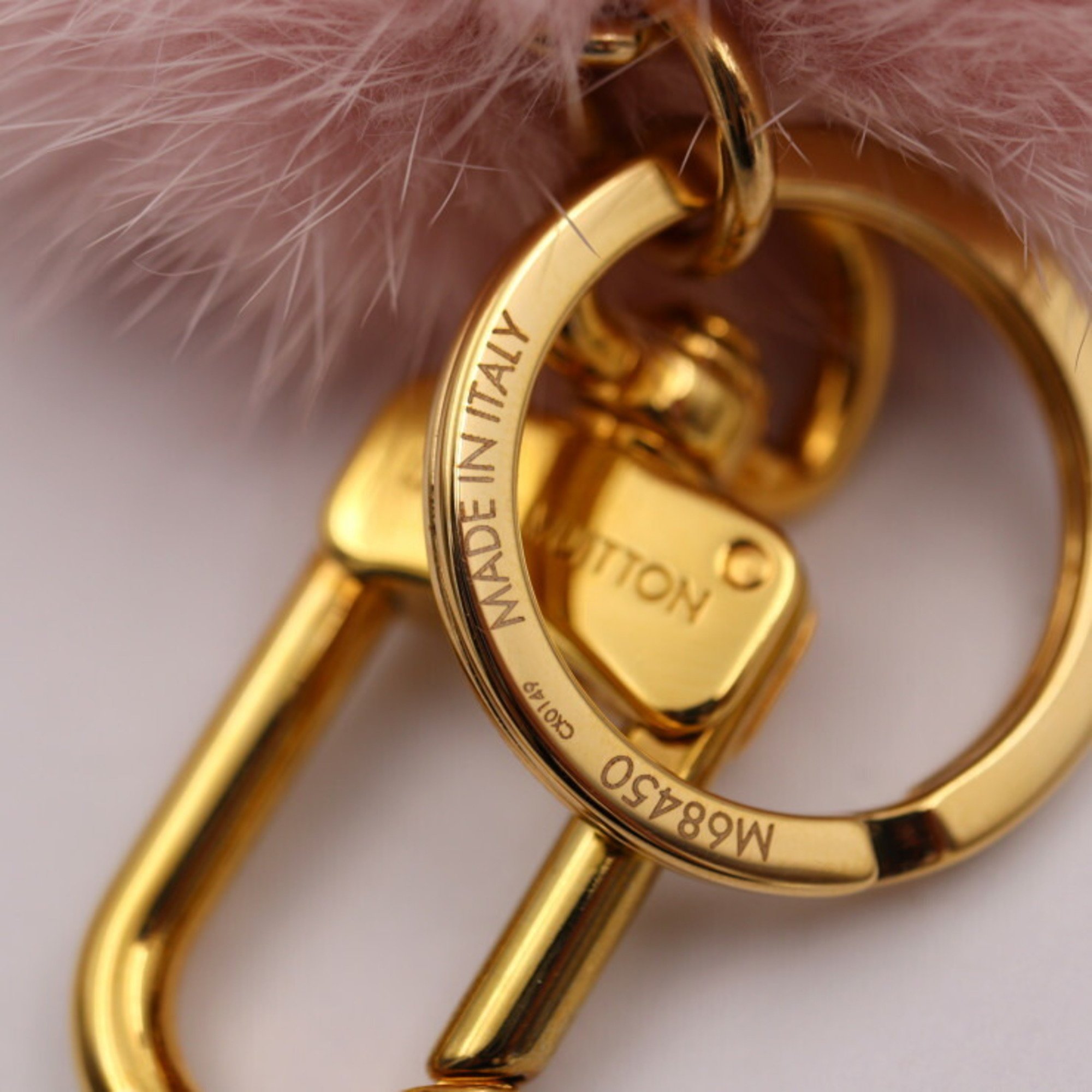 LOUIS VUITTON Louis Vuitton Bijoux Sac Wild Fur Keychain M68450 Mink fur x leather Pink Keyring Bag charm Animal