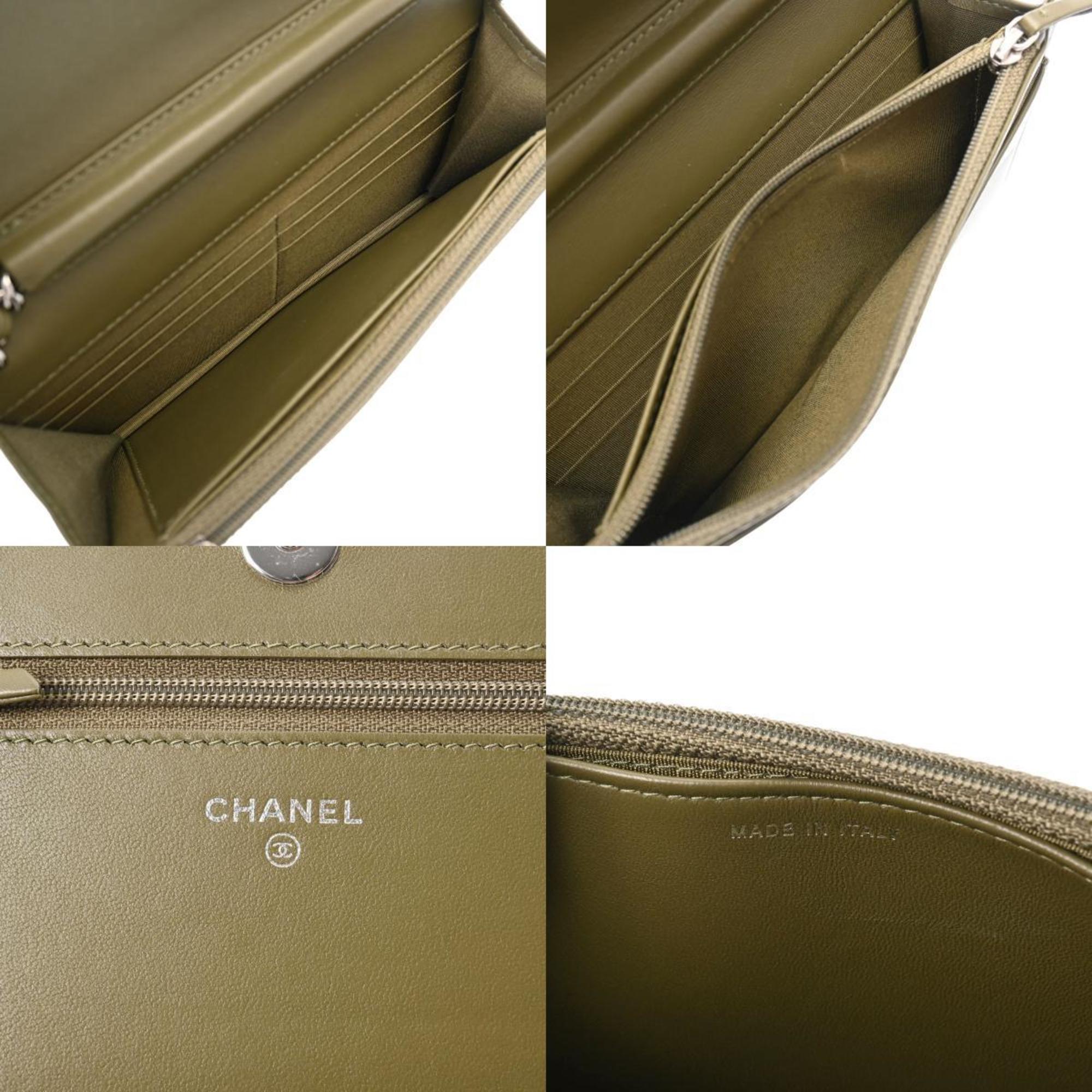 CHANEL Chain Wallet Rhinestone Khaki - Women's Lambskin Shoulder Bag
