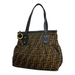 Fendi handbag Zucca nylon canvas leather brown black champagne women's