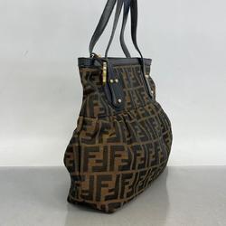 Fendi handbag Zucca nylon canvas leather brown black champagne women's