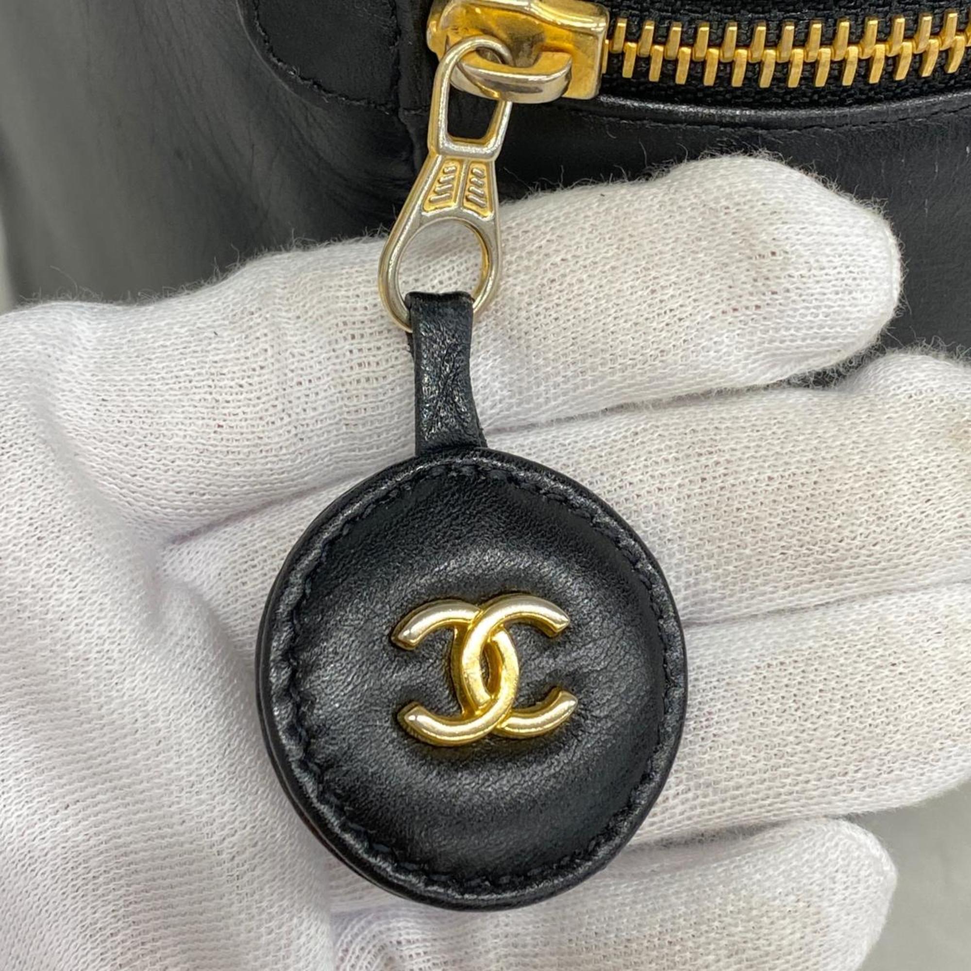 Chanel Vanity Bag Bicolor Leather Black Women's