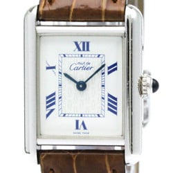 CARTIER Must Tank Silver 925 Leather Quartz Mens Watch BF571686