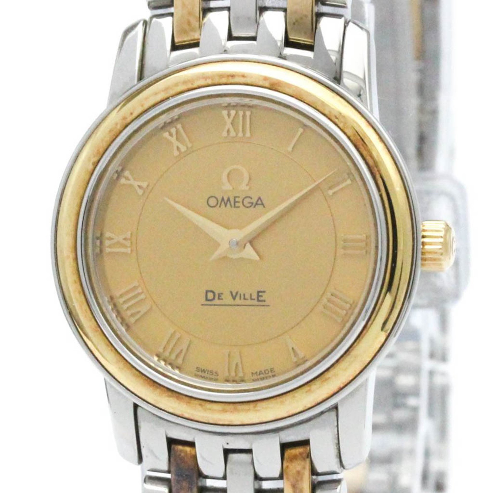 Polished OMEGA De Ville Prestige 18K Gold Steel Ladies Watch 4370.12 BF571657