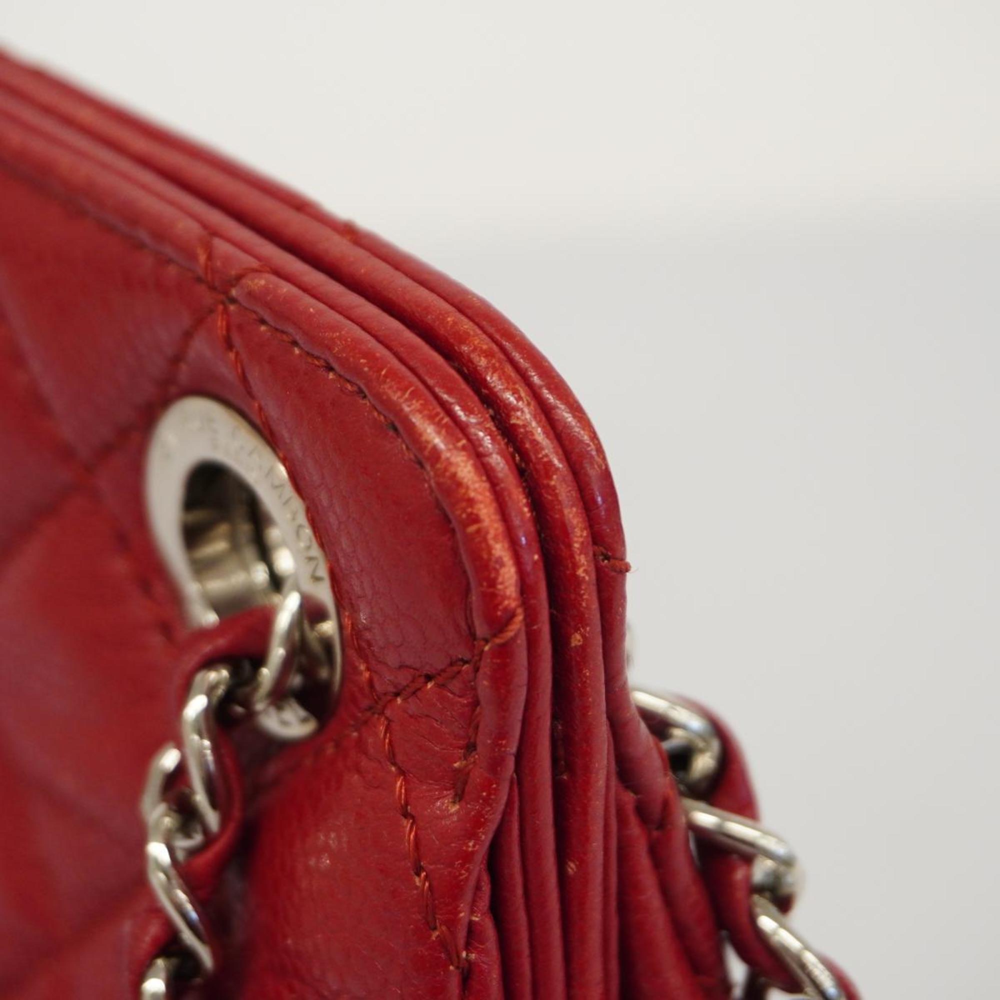 Chanel Shoulder Bag Matelasse Chain Caviar Skin Red Women's