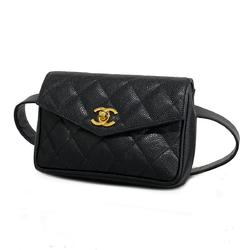 Chanel Waist Bag Matelasse Caviar Skin Black Women's
