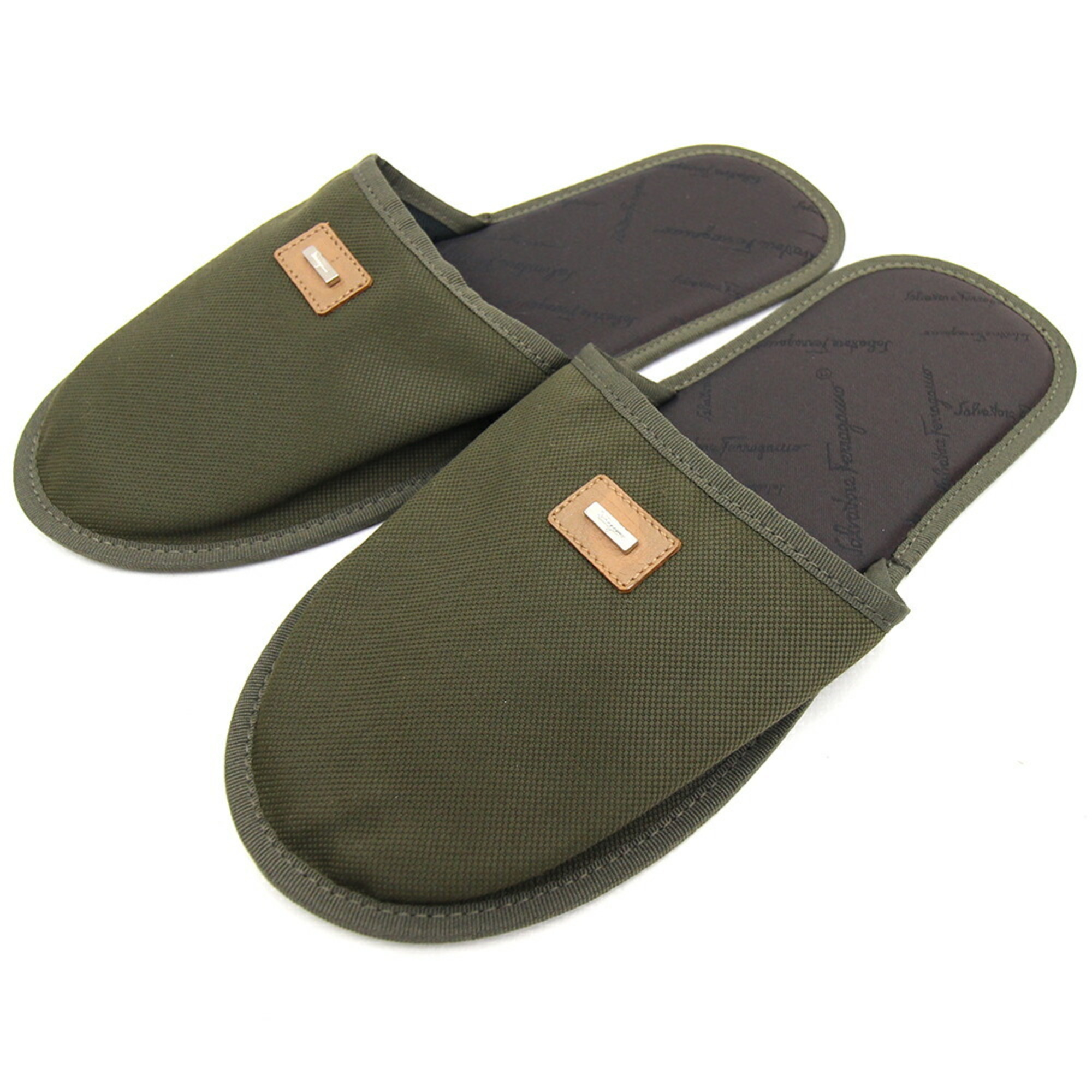 Salvatore Ferragamo Ferragamo slippers 24 17665 khaki jacquard green portable