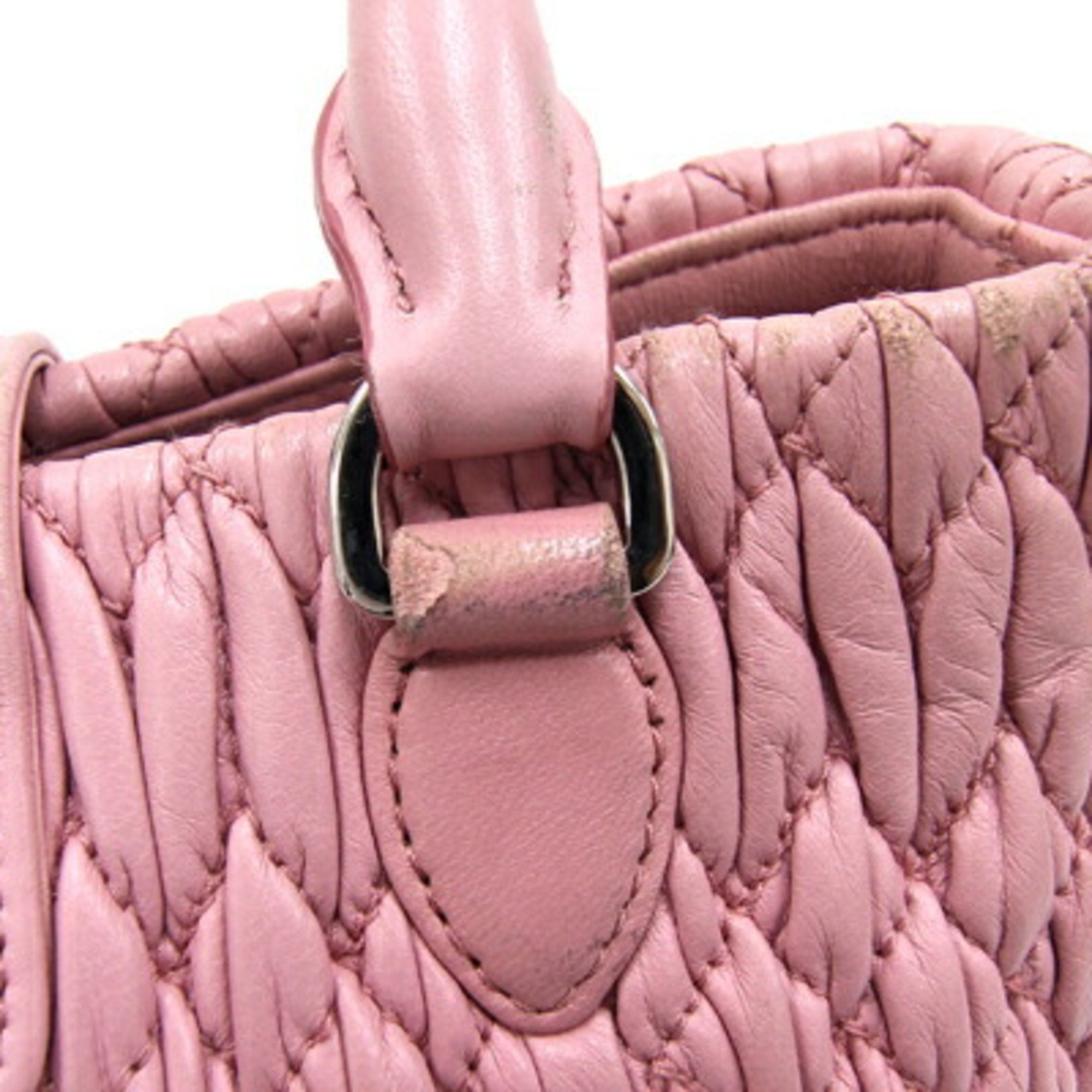 Miu Miu Miu Handbag Matelasse Nappa Crystal 5BE001 Pink Leather Shoulder Bag Gathered Beads Women's MIUMIU