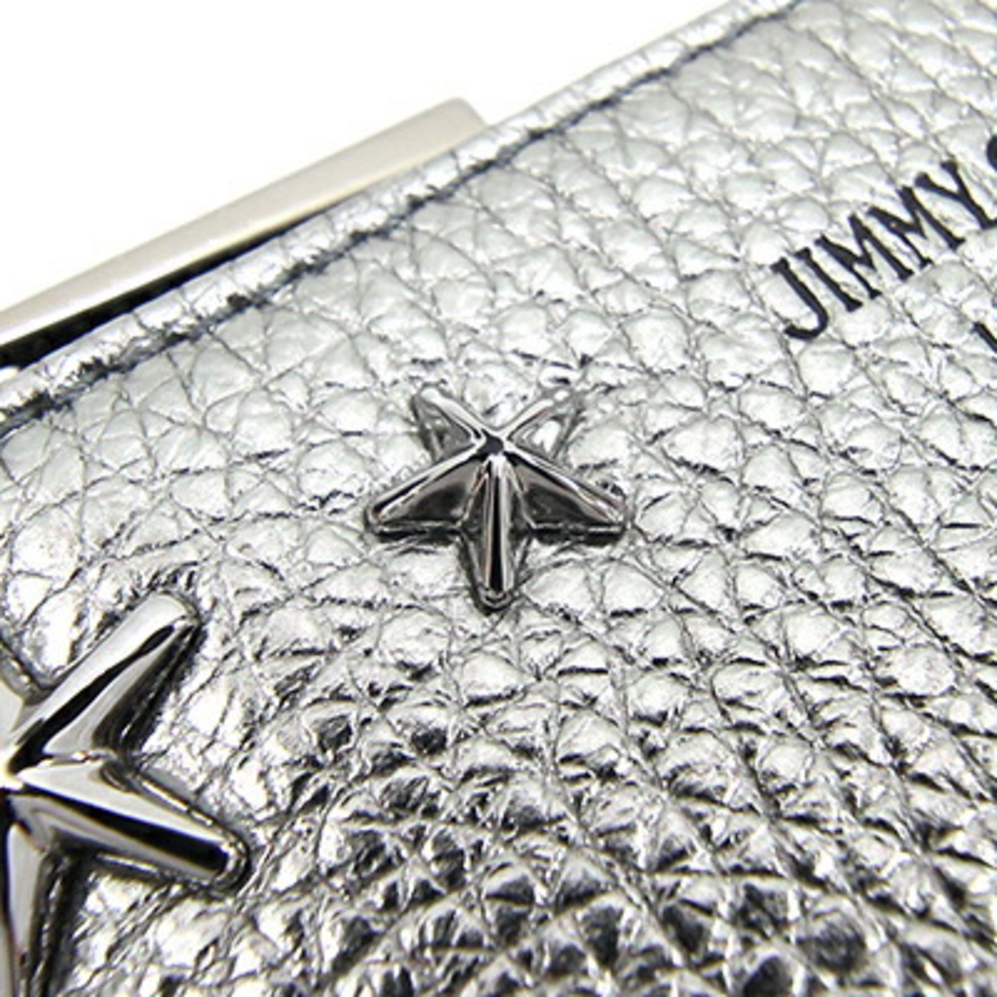 Jimmy Choo coin case, star studs, Nancy, grey leather, purse, key holder, hook, star, ladies, card fragment JIMMY CHOO