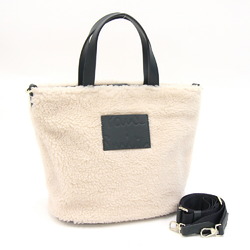 Paul Smith Handbag APW411 Ivory Gray Black Polyester Leather Shoulder Bag Fur Women's