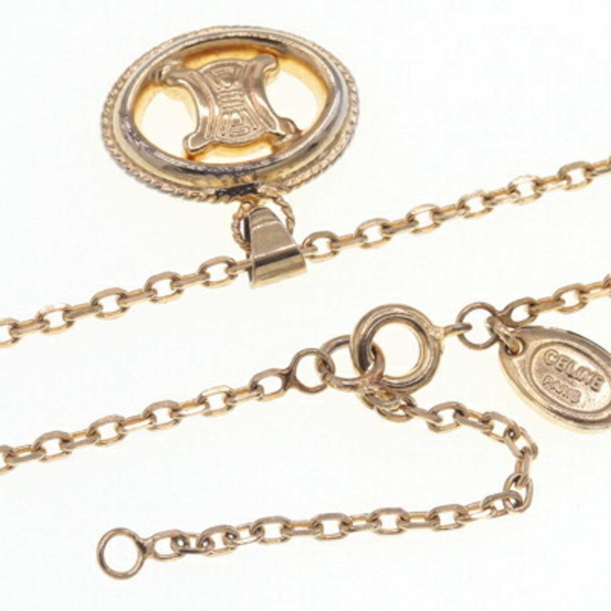 CELINE Necklace Gold Metal Pendant Choker Macadam Women's Triomphe