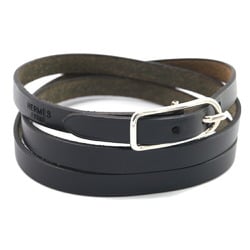Hermes Bracelet API1 Black Leather 3-Ply Belt Bangle Women's Men's HERMES