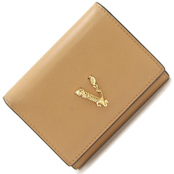 Versace Tri-fold Wallet Beige Leather V Compact Women's VERSACE