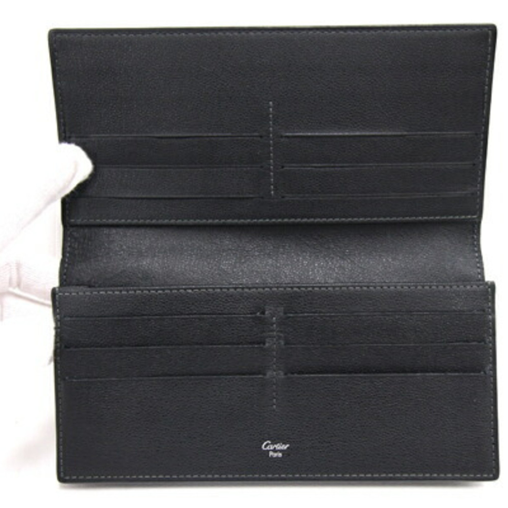 Cartier Santos Bi-fold Wallet L3000769 Black Leather Long Men's