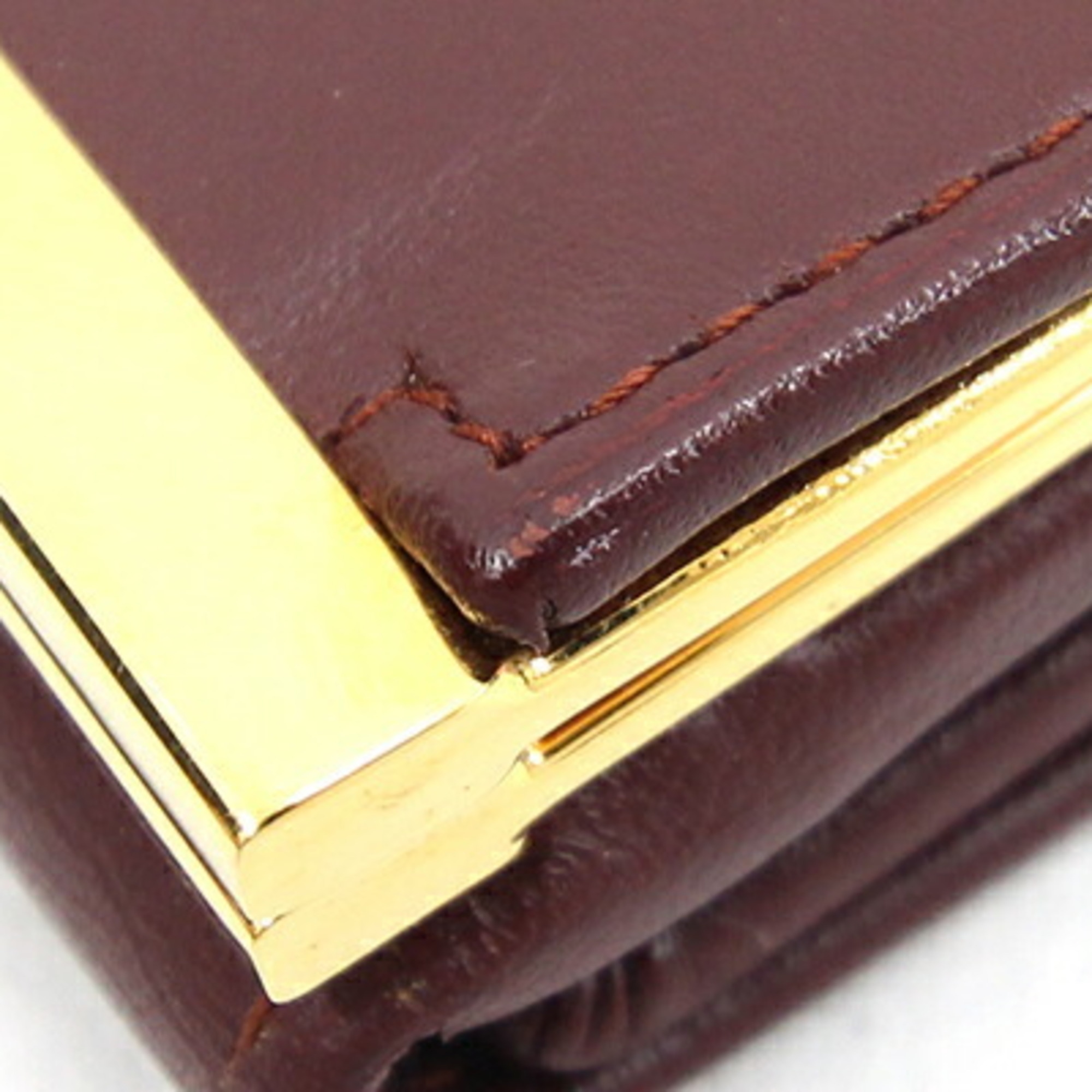 Cartier Tri-fold Wallet Must de L3000039 Bordeaux Calf Leather Double-sided Compact Women's