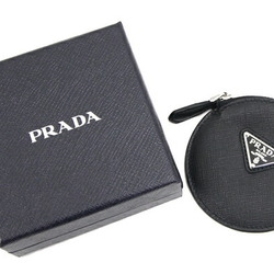 Prada Coin Case 1MM006 Black Leather Purse Wallet Round Women Men PRADA