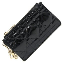 Christian Dior Dior Coin Case Lady Dio Black Patent Calfskin Purse Wallet Key Ring Women's Christian