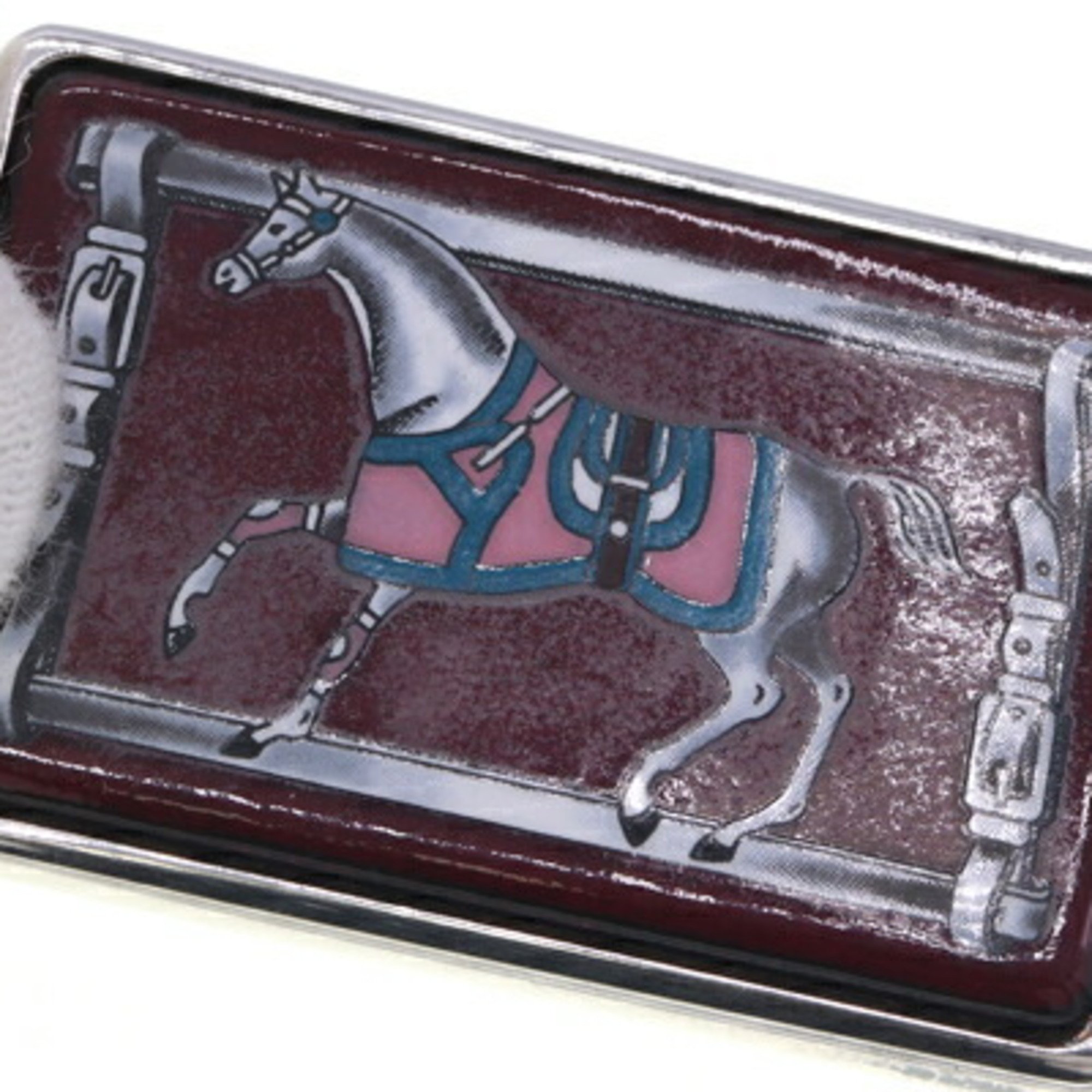 Hermes bag charm silver bordeaux key holder ring chain horse HERMES