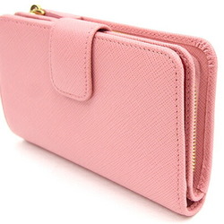 Prada Bi-fold Wallet 1ML225 Pink Leather L-Shaped Compact Black Women's PRADA