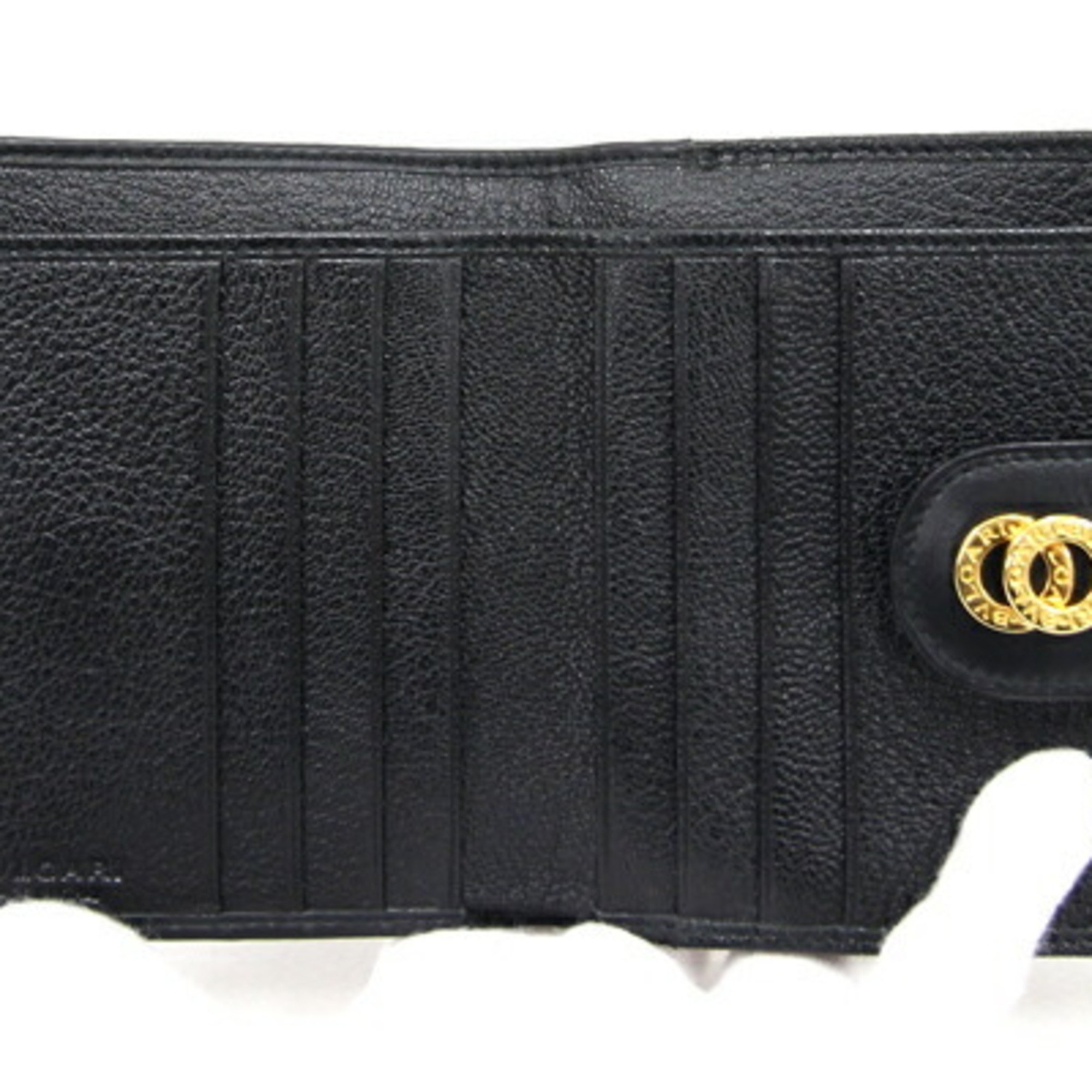 BVLGARI W Wallet Doppio Tondo 26203 Black Leather Compact Folding Women's