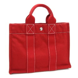 Hermes Handbag Deauville PM Red Cotton Canvas Tote Stitch Women's HERMES