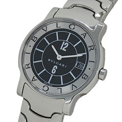 BVLGARI Men's Solotempo Date Quartz Watch Stainless Steel SS ST35S Silver Black Polished