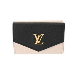 LOUIS VUITTON Louis Vuitton Portefeuille Rock Black/Cream/Pink M80984 Women's Grained Calf Leather Tri-Fold Wallet
