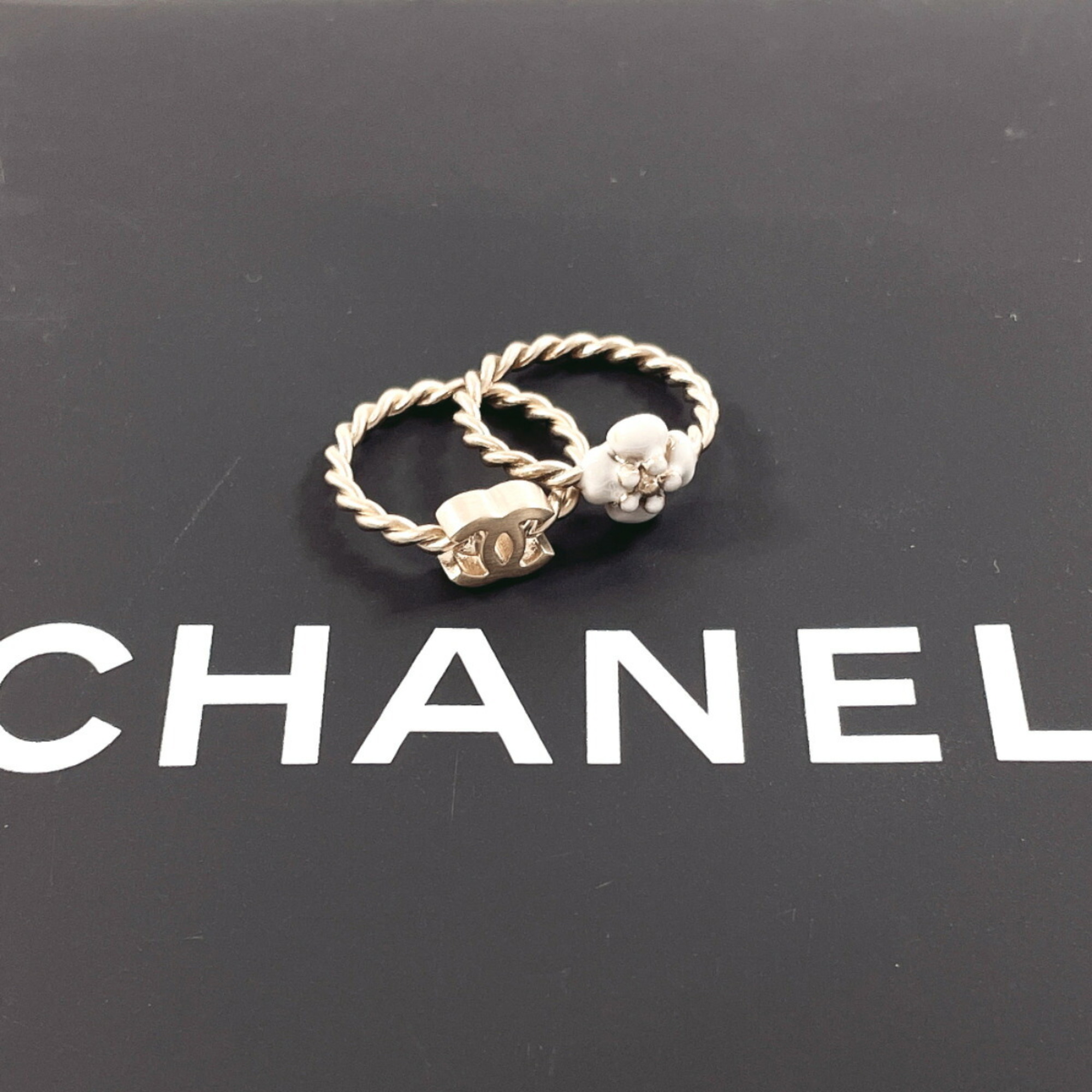 CHANEL 2-set Camellia Coco Mark Rings, Metal 10 Gold, B14V Engraved, Women's, F4013902