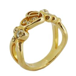 Christian Dior Ring D Heart Motif Rhinestone GP Plated Gold Women's