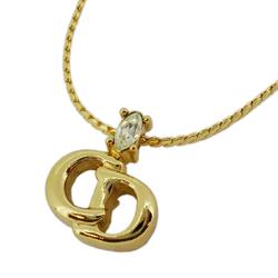 Christian Dior Necklace CD Rhinestone GP Plated Gold Women's