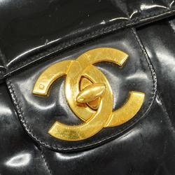 Chanel Shoulder Bag Mademoiselle Decacoco W Chain Patent Leather Black Navy Women's