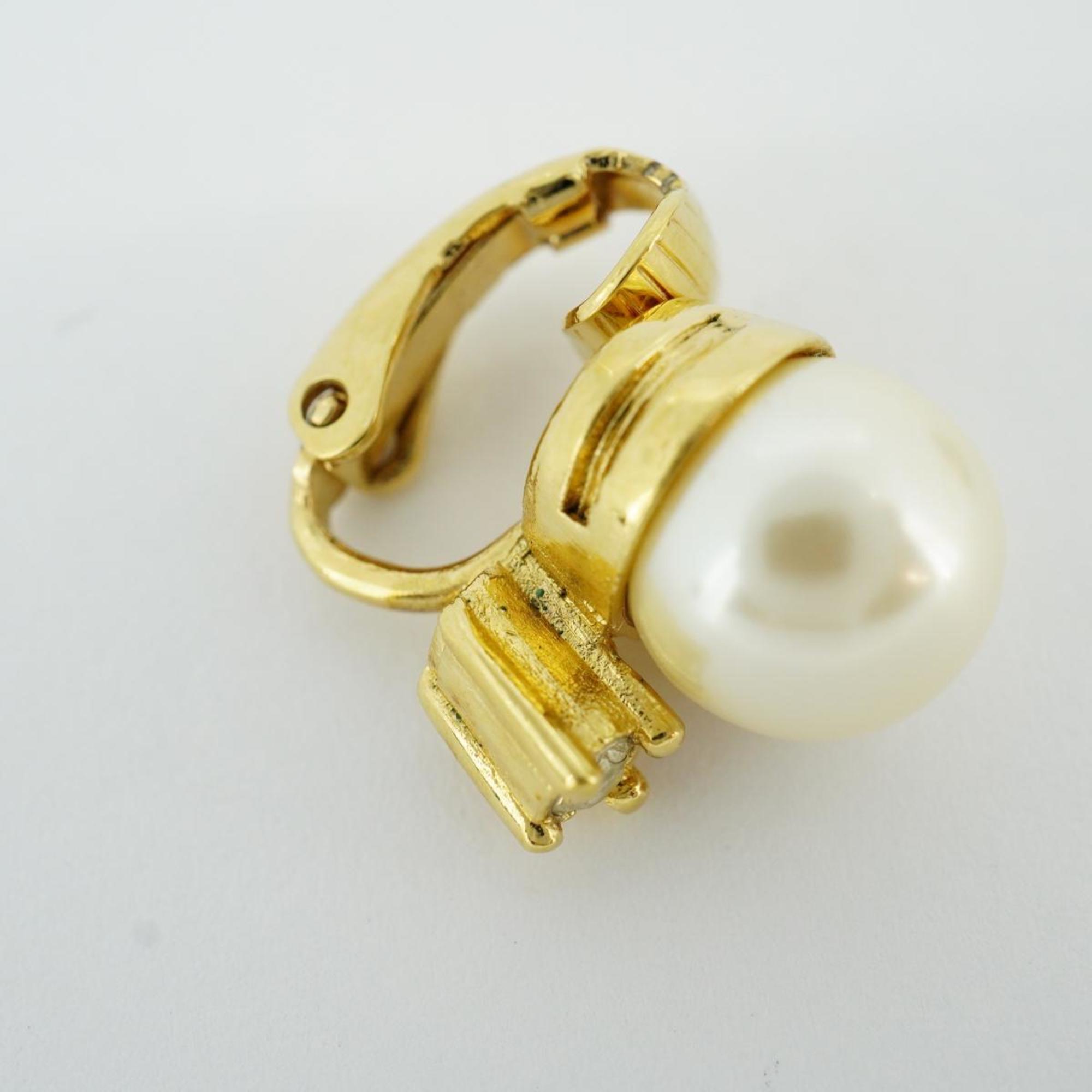 Christian Dior Earrings, Faux Pearl, Rhinestone, GP Plated, Gold, Women's